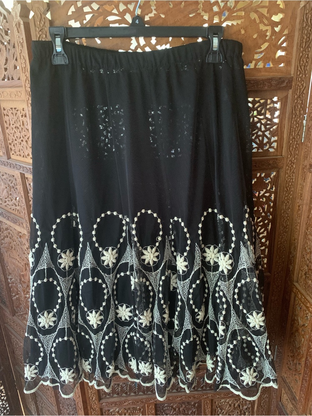 Style & Co Black Embroidered Floral Circle Midi Skirt